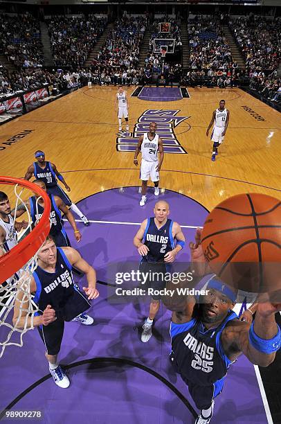 Erick Dampier of the Dallas Mavericks rebounds during the game against the Sacramento Kings at Arco Arena on April 10, 2010 in Sacramento,...