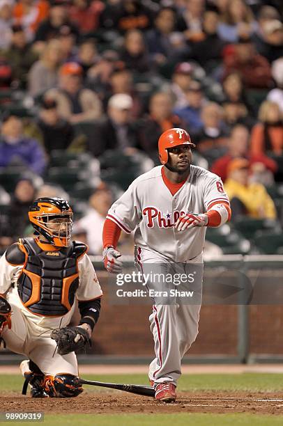 Ryan Howard of the Philadelphia Phillies bats against the San Francisco Giants at AT&T Park on April 27, 2010 in San Francisco, California.