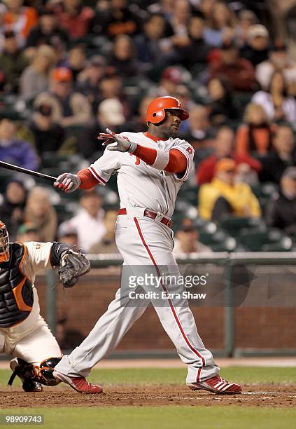 Ryan Howard of the Philadelphia Phillies bats against the San Francisco Giants at AT&T Park on April 27, 2010 in San Francisco, California.