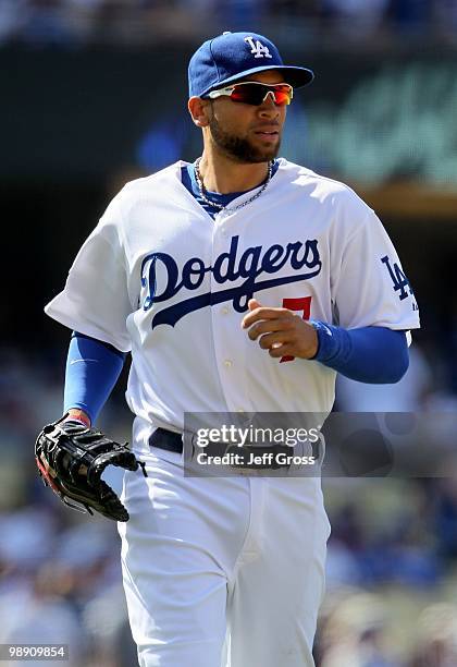 James Loney of the Los Angeles Dodgers plays against the San Francisco Giants at Dodger Stadium on April 18, 2010 in Los Angeles, California. The...