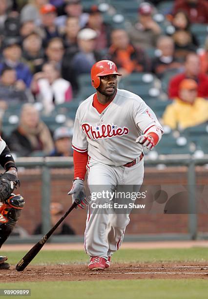 Ryan Howard of the Philadelphia Phillies bats against the San Francisco Giants at AT&T Park on April 27, 2010 in San Francisco, California.