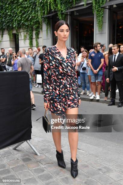 Lily Aldridge is seen arriving at Givenchy fashion show during Haute Couture Fall Winter 2018/2019 on July 1, 2018 in Paris, France.