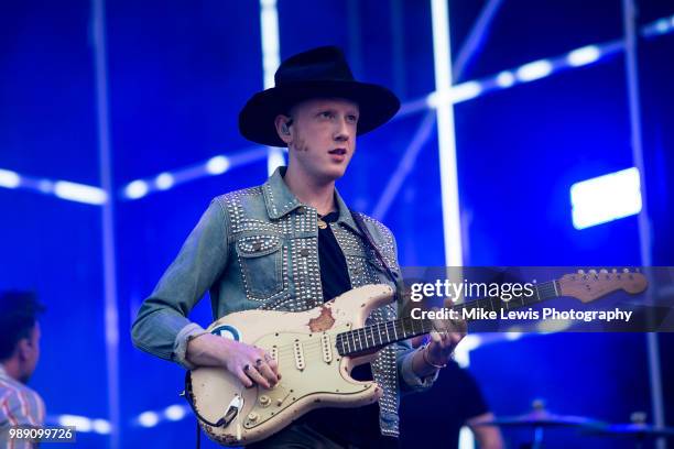 Alex Trimble of Two Door Cinema Club perfroms at Finsbury Park on July 1, 2018 in London, England.