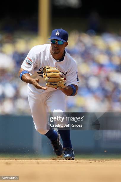 Rafael Furcal of the Los Angeles Dodgers plays against the San Francisco Giants at Dodger Stadium on April 18, 2010 in Los Angeles, California.