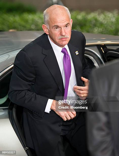 George Papandreou, Greece's prime minister, arrives for the European Union leaders' euro-region summit in Brussels, Belgium, on Friday, May 7, 2010....