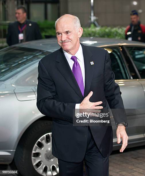 George Papandreou, Greece's prime minister, arrives for the European Union leaders' euro-region summit in Brussels, Belgium, on Friday, May 7, 2010....