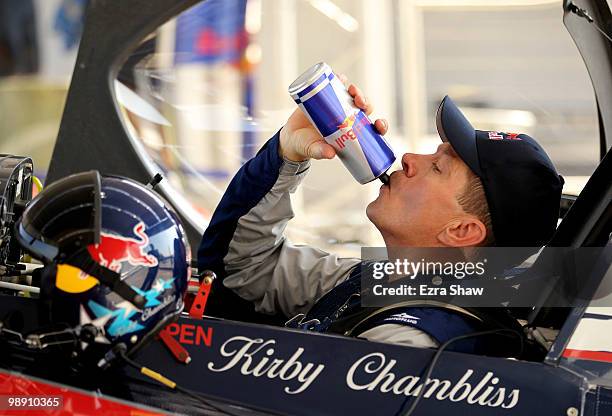 Kirby Chambliss of the USA prepares for a practice run during the Red Bull Air Race Training Day at the Race Airport on May 7, 2010 in Rio de...