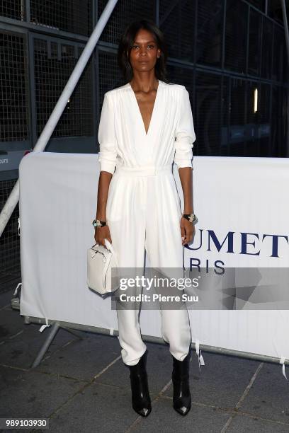 Liya Kebede arrives at 'Tresor d'Afrique':unvelling of Chaumet High Jewelery party as part of Haute Couture Paris fashion week on July 1, 2018 in...