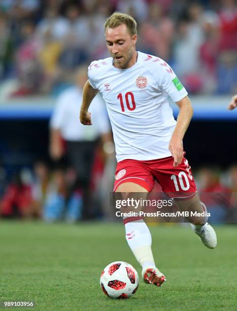Christian Eriksen of Denmark in action during the 2018 FIFA World Cup Russia Round of 16 match between Croatia and Denmark at Nizhny Novgorod Stadium...