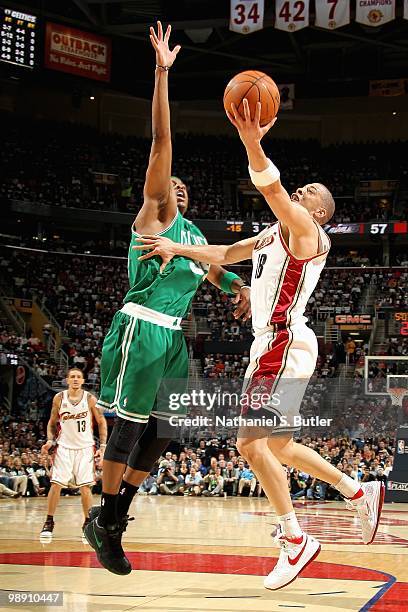 Anthony Parker of the Cleveland Cavaliers lays the ball up against Paul Pierce of the Boston Celtics in Game Two of the Eastern Conference Semifinals...