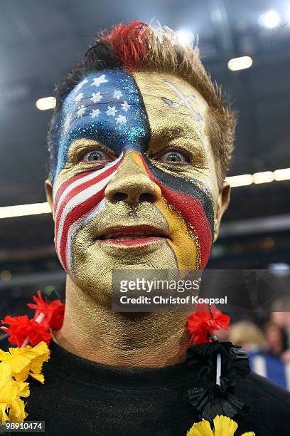 Fan of Gerrmany and the United States poses during the IIHF World Championship group D match between USA and Germany at Veltins Arena on May 7, 2010...