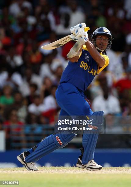 Kumar Sangakkara of Sri Lanka in action during the ICC World Twenty20 Super Eight match between West Indies and Sri Lanka at the Kensington Oval on...