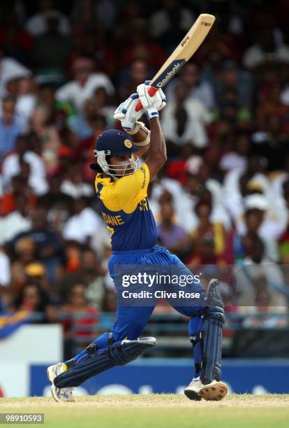 Mahela Jayawardene of Sri Lanka in action during the ICC World Twenty20 Super Eight match between West Indies and Sri Lanka at the Kensington Oval on...