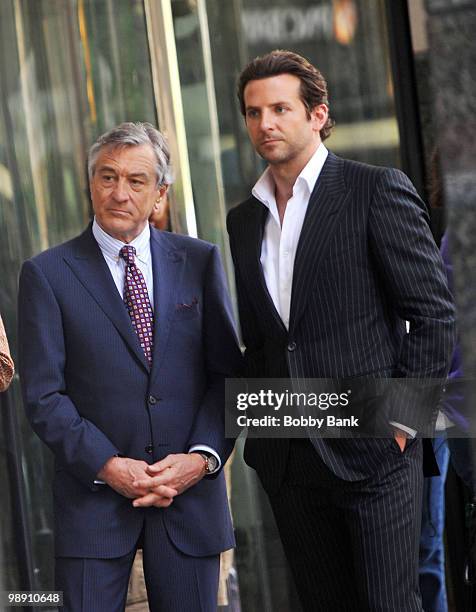 Robert De Niro and Bradley Cooper work on location for "The Dark Fields" on May 6, 2010 in Philadelphia, Pennsylvania.