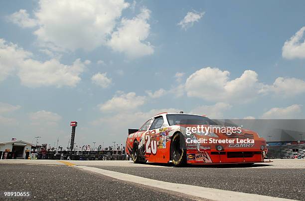 Joey Logano, driver of the The Depot Toyota, drives out to the track during practice for the NASCAR Sprint Cup Series SHOWTIME Southern 500 at...