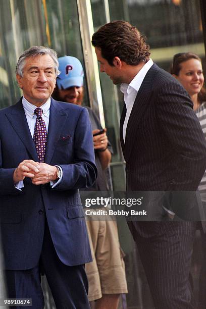 Robert De Niro and Bradley Cooper work on location for "The Dark Fields" on May 6, 2010 in Philadelphia, Pennsylvania.