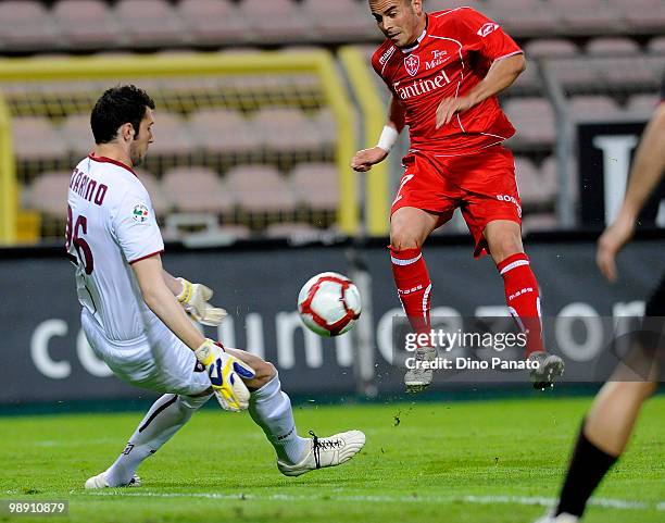 Pietro Marino goal kepeer of Reggina saves at the feet of Francesco Volpe of Triestina during the Serie B match between US Triestina Calcio and...