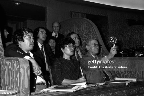 Japanese art dealer Tokuzo Mizushima attends the auction of The Woman in a Black Tie, by Amedeo Modigliani at the Theatre des Champs-Elysees on...