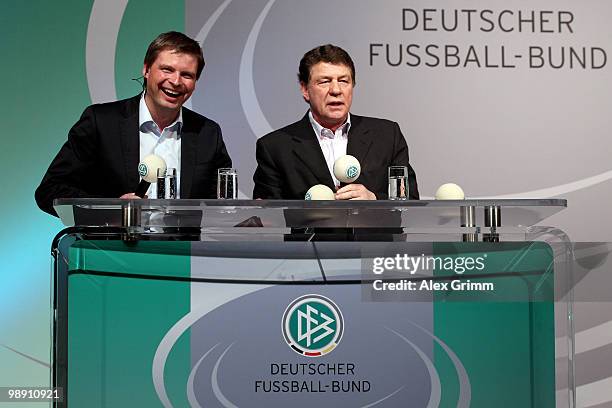 Otto Rehhagel , head coach of the Greece national football team, gestures during an interview with Jens Grittner at the DFB Live at the Steigenberger...