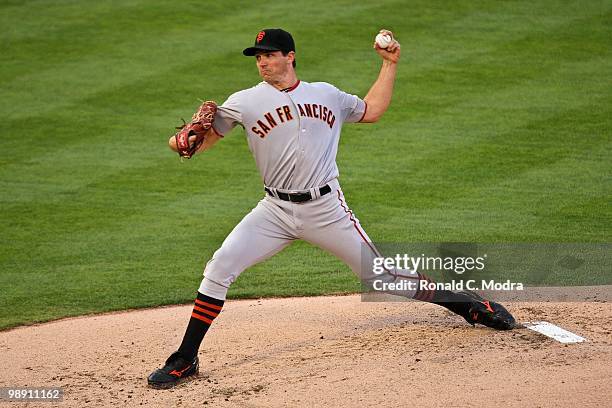 Pitcher Barry Zito of the San Francisco Giants pitches during a MLB game against the Florida Marlins in Sun Life Stadium on May 5, 2010 in Miami,...