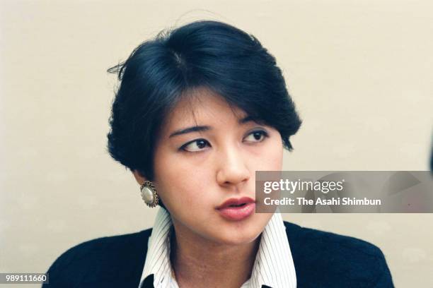 Masako Owada speaks during the Asahi Shimbun interview at the Foreign Ministry on December 23, 1987 in Tokyo, Japan.