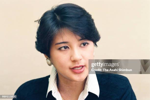 Masako Owada speaks during the Asahi Shimbun interview at the Foreign Ministry on December 23, 1987 in Tokyo, Japan.