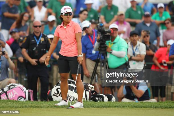 Nasa Hataoka of Japan reacts to a missed putt on the first playoff hole during the final round of the 2018 KPMG PGA Championship at Kemper Lakes Golf...
