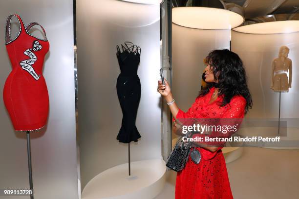 Model Naomi Campbell attends "L'Alchimie secrete d'une collection - The Secret Alchemy of a Collection" Exhibition Preview at Galerie Azzedine Alaia...