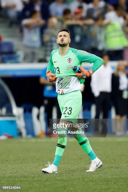 Goal keeper Danijel Subasic of Croatia gestures ahead of the penalty shootout within the 2018 FIFA World Cup Russia Round of 16 match between Croatia...