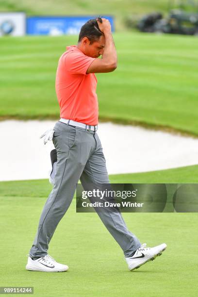 Disappointment for Julian SURI of USA, who was leading until he double-bogeyed the 18th, during the HNA French Open on July 1, 2018 in...