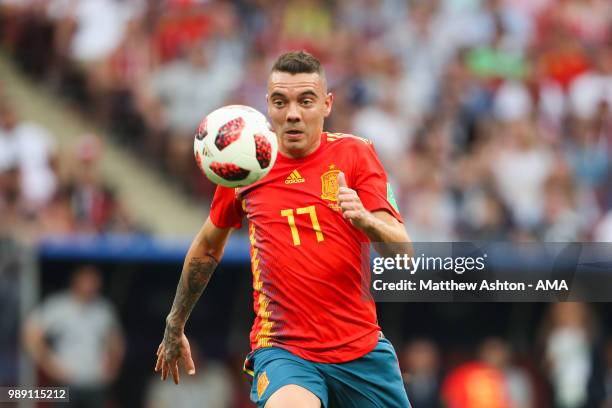 Iago Aspas of Spain in action during the 2018 FIFA World Cup Russia Round of 16 match between Spain and Russia at Luzhniki Stadium on July 1, 2018 in...