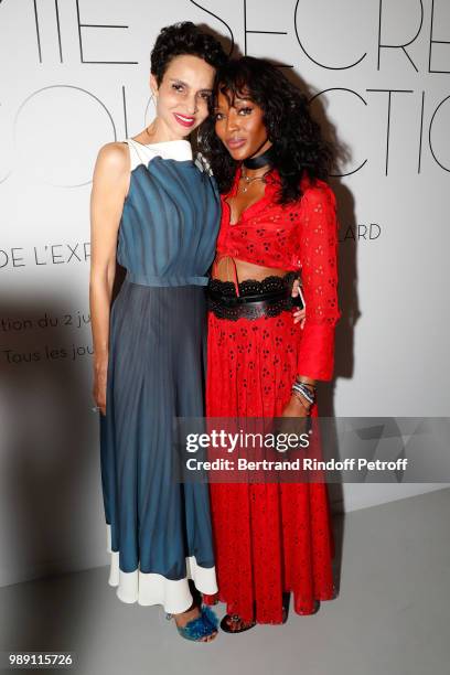 Farida Khelfa and Naomi Campbell attend "L'Alchimie secrete d'une collection - The Secret Alchemy of a Collection" Exhibition Preview at Galerie...