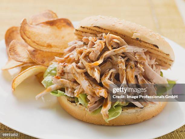 crisp and spicy burger made with poultry meat, close-up - turkey burger stock pictures, royalty-free photos & images