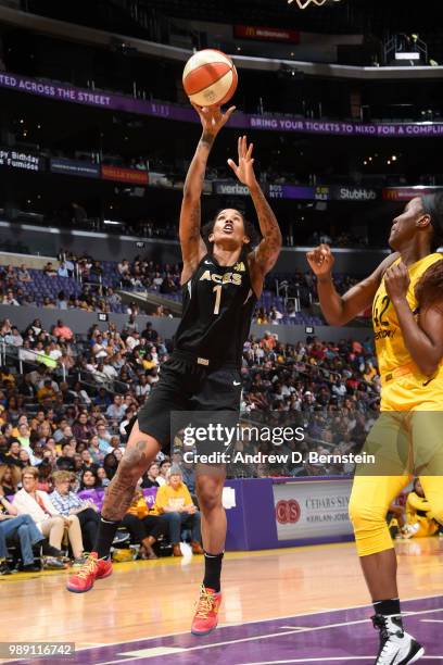 Tamera Young of the Las Vegas Aces shoots the ball against the Los Angeles Sparks on July 1, 2018 at STAPLES Center in Los Angeles, California. NOTE...