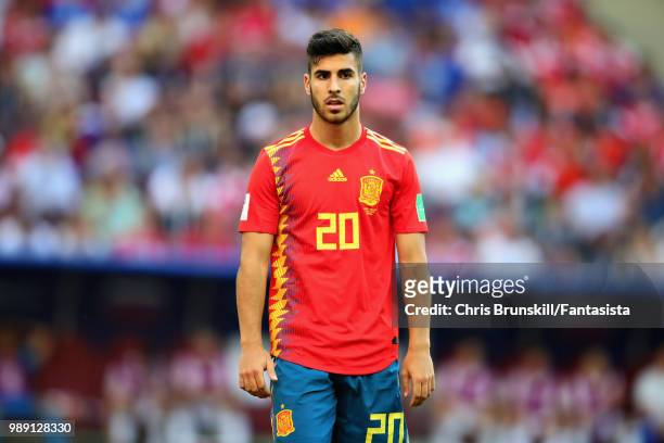 Marco Asensio of Spain looks on during the 2018 FIFA World Cup Russia Round of 16 match between Spain and Russia at Luzhniki Stadium on July 1, 2018...