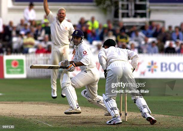 Mark Ramprakash of England is stumped by Adam Gilchrist of Australia during the second day of the Npower Third Test match between England and...