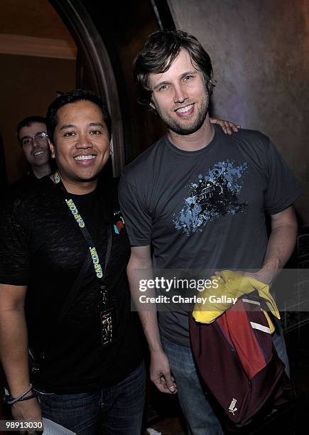 Rembrandt Flores and actor Jon Heder attend the "Lost Planet 2" Lounge at The Roosevelt Hotel on May 6, 2010 in Hollywood, California.