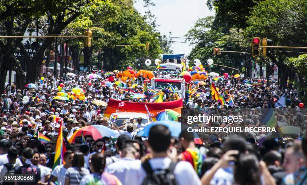 People take part in the Gay Pride Parade in San Jose on July 01, 2018.