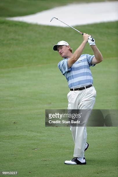 Ernie Els hits to the fourth green during the second round of THE PLAYERS Championship on THE PLAYERS Stadium Course at TPC Sawgrass on May 7, 2010...