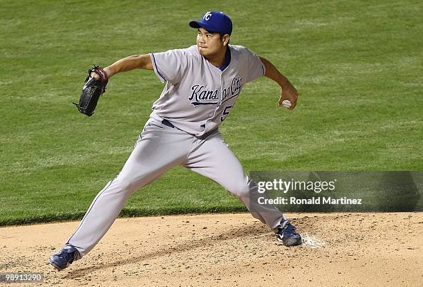 Pitcher Bruce Chen of the Kansas City Royals throws against the Texas Rangers on May 6, 2010 at the Ballpark in Arlington, Texas.