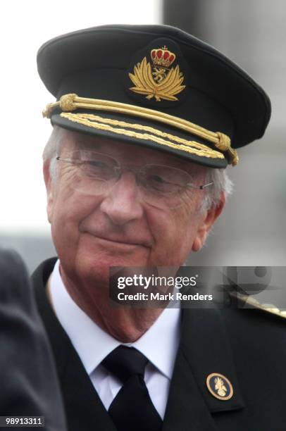 King Albert from Belgium photographed as he assists a memorial ceremony for the end of WWII at Esplanade du Cinquantenaire on May 7, 2010 in...