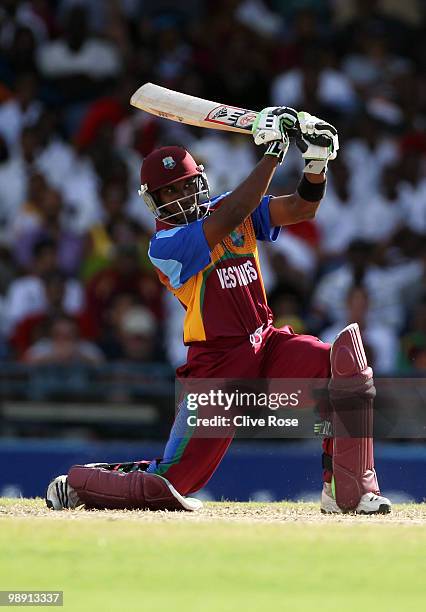 Dwayne Bravo of West Indies in action during the ICC World Twenty20 Super Eight match between West Indies and Sri Lanka at the Kensington Oval on May...