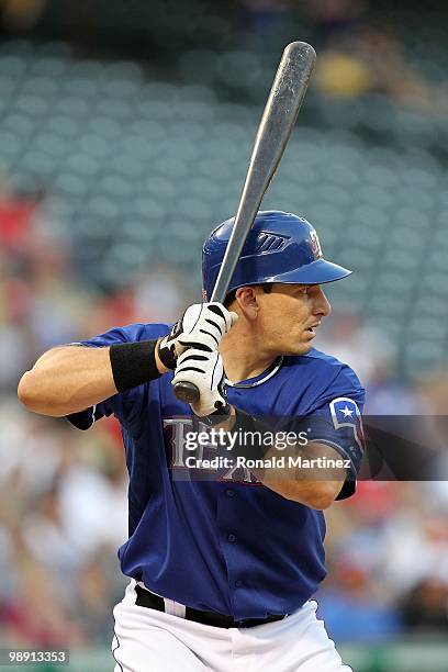Catcher Matt Treanor of the Texas Rangers on May 6, 2010 at the Ballpark in Arlington, Texas.