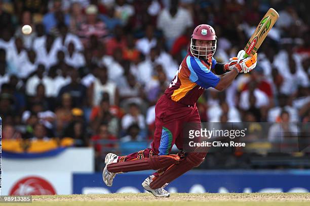 Ramnaresh Sarwan of West Indies in action during the ICC World Twenty20 Super Eight match between West Indies and Sri Lanka at the Kensington Oval on...