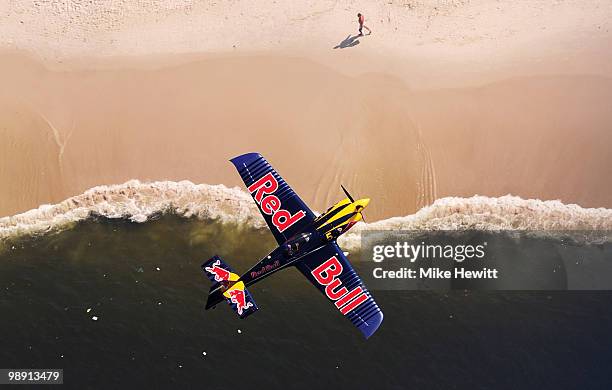 Peter Besenyei of Hungary in action during the Red Bull Air Race Training Day on May 7, 2010 in Rio de Janeiro, Brazil.