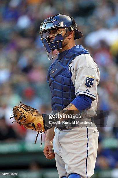 Catcher Jason Kendall of the Kansas City Royals on May 6, 2010 at the Ballpark in Arlington, Texas.