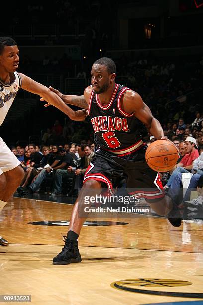 Ronald Murray of the Chicago Bulls drives the ball against the Washington Wizards during the game at the Verizon Center on April 2, 2010 in...