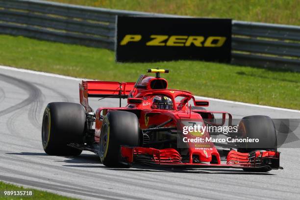 Kimi Raikkonen of Finland and Scuderia Ferrari on track during Formula One Grand Prix of Austria.