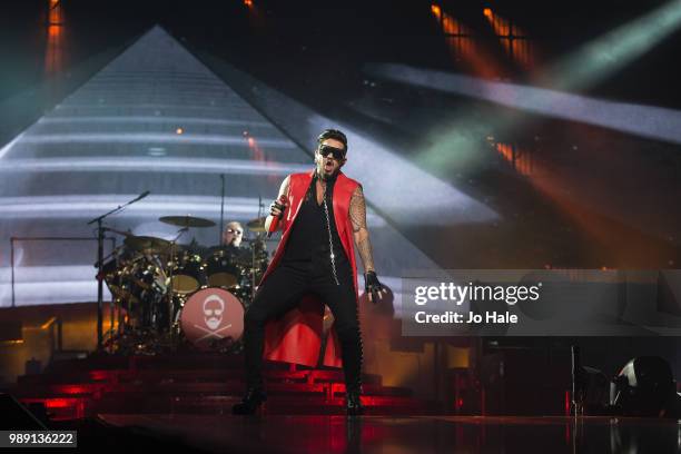 Roger Taylor, Adam Lambert & Queen perform at Wembley Arena on July 1, 2018 in London, England.