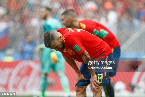 Jordi Alba of Spain is seen during 2018 FIFA World Cup Russia Round of 16 match between Spain and Russia at the Luzhniki Stadium in Moscow, Russia on...